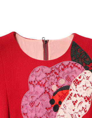 Rot gespitztes florales Applikations-A-Linien-Minikleid