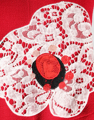 Rot gespitztes florales Applikations-A-Linien-Minikleid