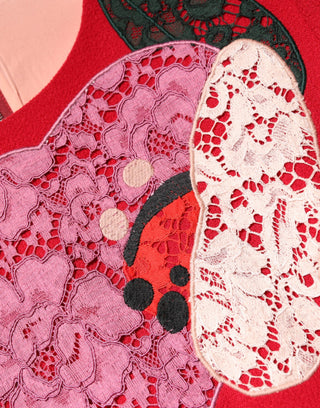 Rot gespitztes florales Applikations-A-Linien-Minikleid