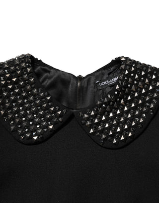 Black Crystal Embellished Collared Mini Dress