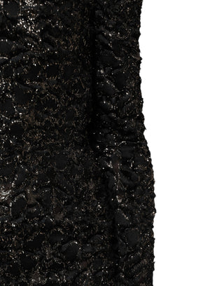 Schwarzes Pailletten-Bouclé-Tweed-Etuikleid