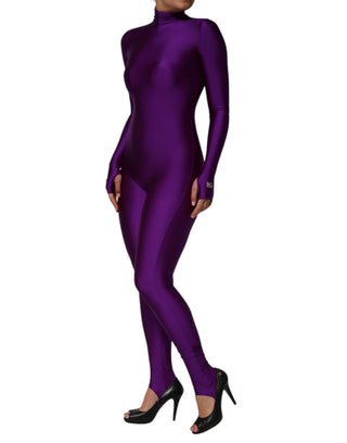 Lila Rollkragen-Bodycon-Jumpsuit aus Nylon