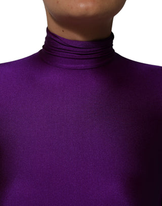 Lila Rollkragen-Bodycon-Jumpsuit aus Nylon
