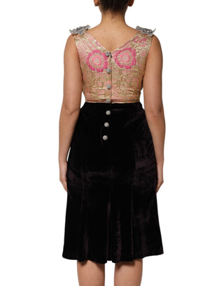 Black Velvet Flower Embellishment Aline Dress