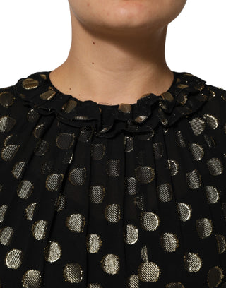Dark Gray Gold Polka Dot Silk Brocade Mini Dress