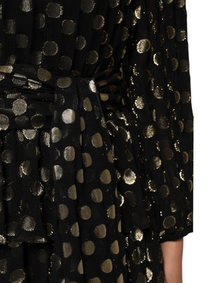 Dark Gray Gold Polka Dot Silk Brocade Mini Dress