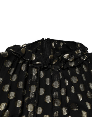 Dark Gray Gold Polka Dot Silk Brocade Mini Dress