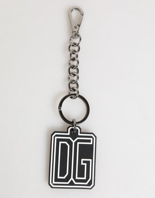 Schwarz Weiß DG Gummi Logo Silber Herren Schlüsselanhänger