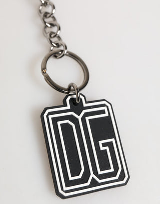 Schwarz Weiß DG Gummi Logo Silber Herren Schlüsselanhänger