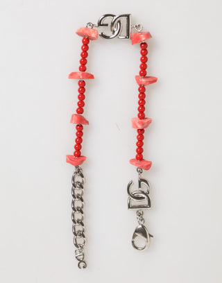Pulsera para hombre con cadena de resina con cuentas y logo DG de latón tono plata