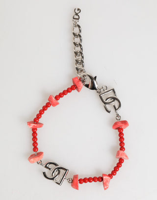 Pulsera para hombre con cadena de resina con cuentas y logo DG de latón tono plata