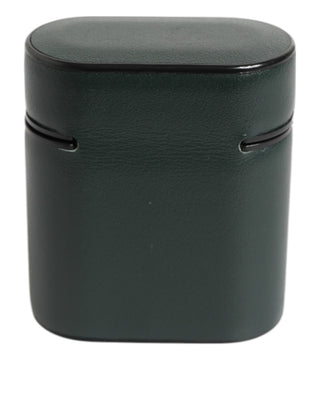 Black Leather Logo Print Flip Holder Men Airpods Case