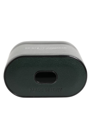 Black Leather Logo Print Flip Holder Men Airpods Case