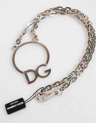 Collar para hombre con cadena de latón tono plata y colgante con logo DG