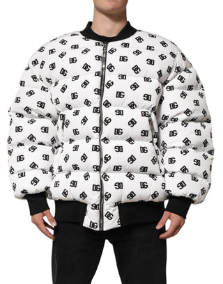 Weiße DG Monogramm Steppjacke mit durchgehendem Reißverschluss