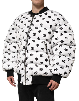 Weiße DG Monogramm Steppjacke mit durchgehendem Reißverschluss