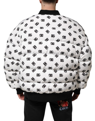 Weiße DG Monogramm Steppjacke mit durchgehendem Reißverschluss