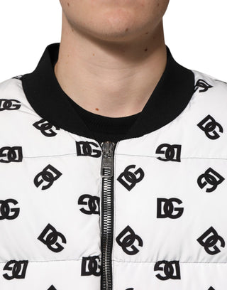 Weiße DG Monogramm Steppjacke mit durchgehendem Reißverschluss