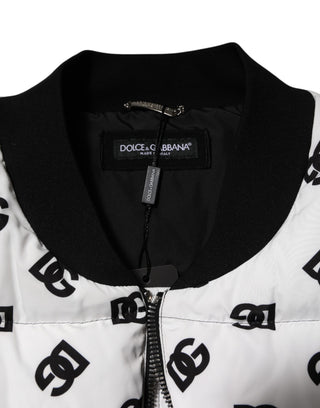 Weiße DG Monogramm Steppjacke mit durchgehendem Reißverschluss