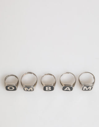Silver Tone Brass Lettering Set 5 Pieces Adjustable Ring