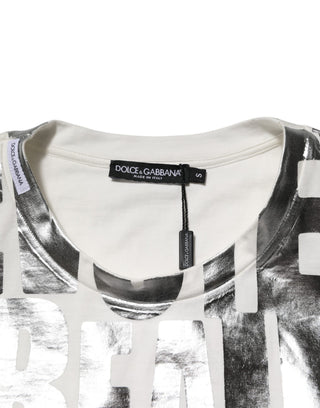 White Metallic Print Cotton CrewNeck T-shirt