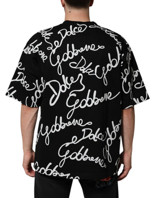 Schwarzes Baumwoll-T-Shirt mit Rundhalsausschnitt und Logodruck