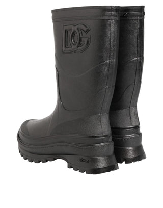 Metallic Black Pull On Rain Boots Men Shoes