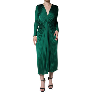 Vestido midi de manga larga de viscosa verde oscuro
