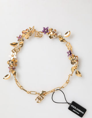 Gold Brass Logo Detail Floral Fashion Jewelry Necklace