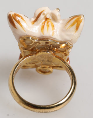Anillo accesorio para mascota de resina beige con logo de latón dorado