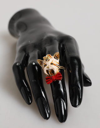 Anillo accesorio para mascota de resina beige con logo de latón dorado