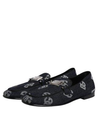 Blue Logo Cotton Loafers Formal Dress Shoes