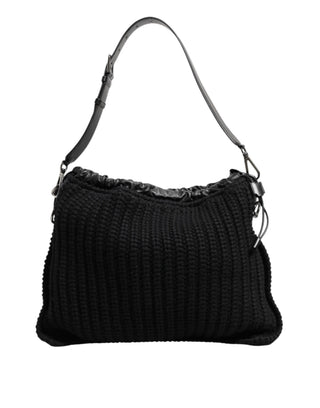 Schwarze Kaschmir Gestrickte Leder Schulter Damen Handtasche