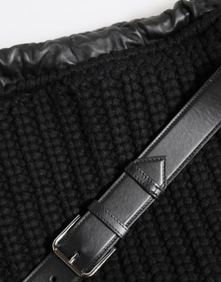 Schwarze Kaschmir Gestrickte Leder Schulter Damen Handtasche