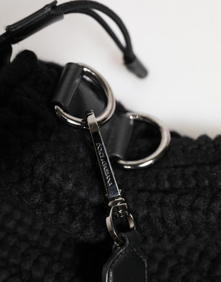 Schwarze Kaschmir Gestrickte Leder Schulter Damen Handtasche