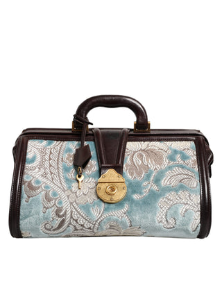 Blaue braune Leder Reisetasche mit Blumen-Jacquardmuster