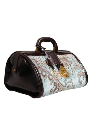 Blaue braune Leder Reisetasche mit Blumen-Jacquardmuster