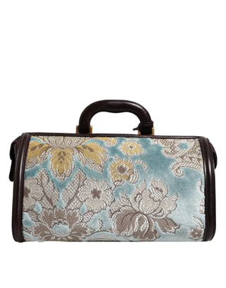 Blaue braune Leder Reisetasche mit Blumen-Jacquardmuster