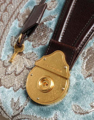 Blaue braune Leder Reisetasche mit Blumen-Jacquardmuster