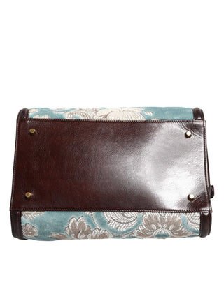Blaue braune Leder Reisetasche mit Blumen-Jacquardmuster