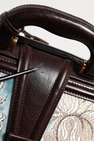 Blaue braune Leder Reisetasche mit Blumen-Jacquardmuster
