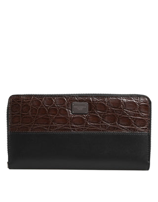 Cartera continental de hombre de cuero exótico negro y marrón