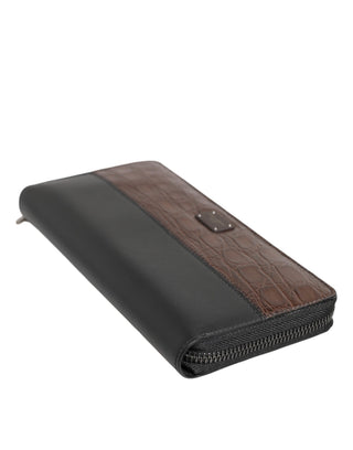 Cartera continental de hombre de cuero exótico negro y marrón