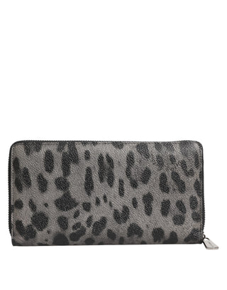 Schwarz Grau Leopard Leder Reißverschluss Continental Geldbörse