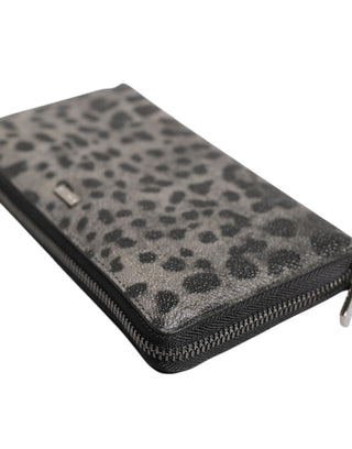 Schwarz Grau Leopard Leder Reißverschluss Continental Geldbörse