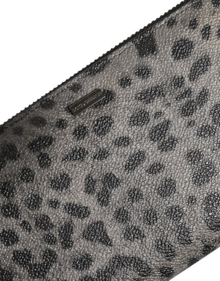 Schwarz Grau Leopard Leder Reißverschluss Continental Geldbörse