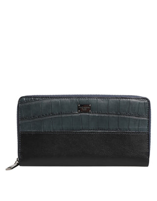 Cartera continental de hombre de cuero exótico negro y azul