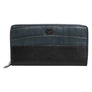 Cartera continental de hombre de cuero exótico negro y azul
