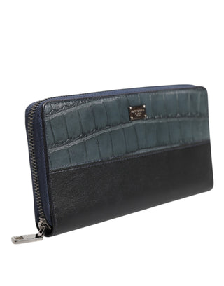 Cartera continental de hombre de cuero exótico negro y azul