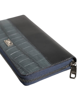 Cartera continental de hombre de cuero exótico negro y azul